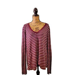 Michael Stars XL Stripe Thermal Phoebe 1558 Pullover Top Poly Cotton Blend